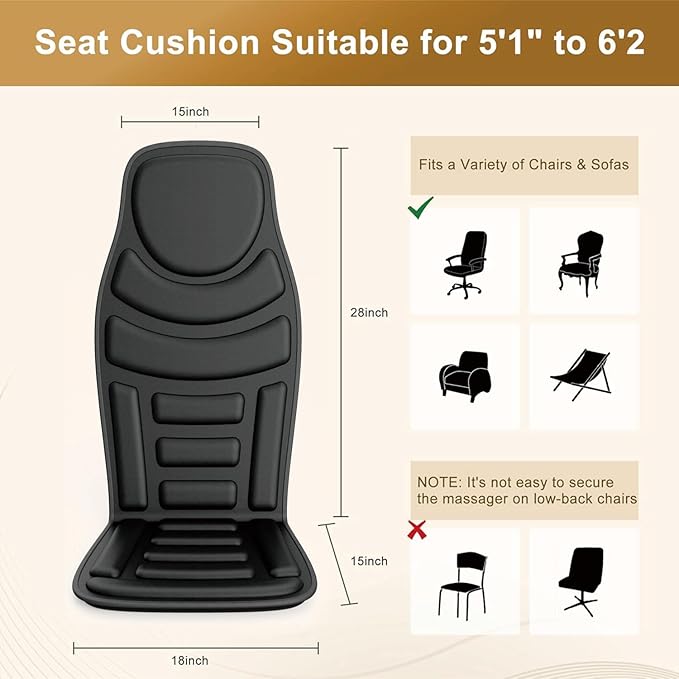 Back Massager with Heat8 Vibration Motors Massage Chair Pad for Shoulder and Back Deep Tissue Vibration Seat Cushion for Body Pain ReliefHome Office Chair Use Gifts for WomenMenBlack