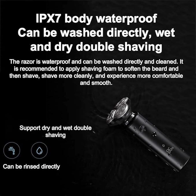 Electric Head Hair Shaver Men Rotary Shaver Razor Waterproof Wet/Dry Rechargeable Cordless USB LED DisplayBlack