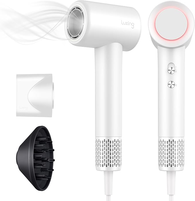 Hair Dryer TurboLux Ionic 200 Million Negative Ions 1500W Fast Drying High Speed Hairdryer with Diffuser Lightweight Low Noise Hair Dryers for Women with 110000 RPM Brushless Motor (Pearl White)