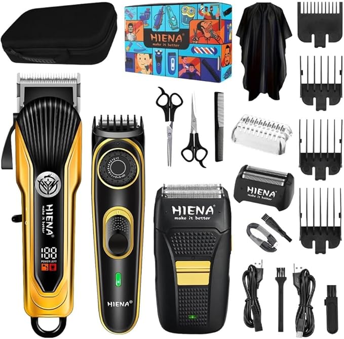 Professional Men's Hair Trimmer Three-Piece Set high-Performance USB Charging Cordless Hairdresser Sharp Men's Razor(3set Black Gold)