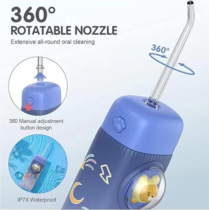 Kids Water Flosser2 Modes Portable Water Dental Flosser for Teeth120 ML IPX7 Waterproof Oral Irrigator with 4 Replaceable NozzlesPink