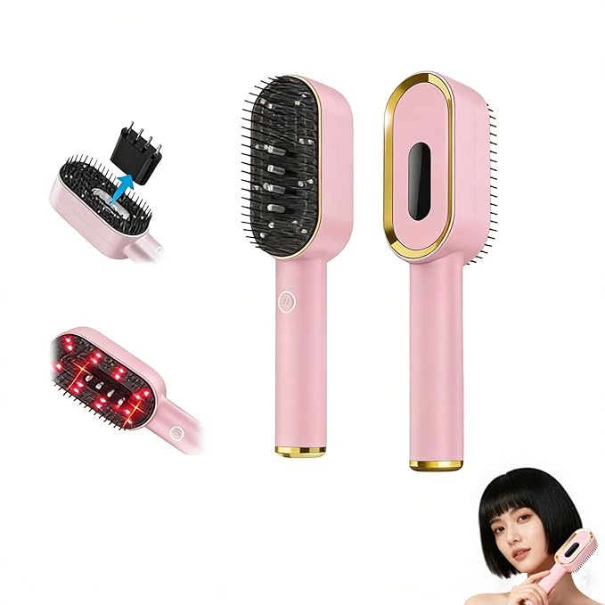 Multifunctional Massage Comb with Liquid Dispenser - Rechargeable Electric Hair Care Tool Vibrating Scalp Massager with LED Lights for Frizz Control &amp Shine Gift for Women or Man (Pink)