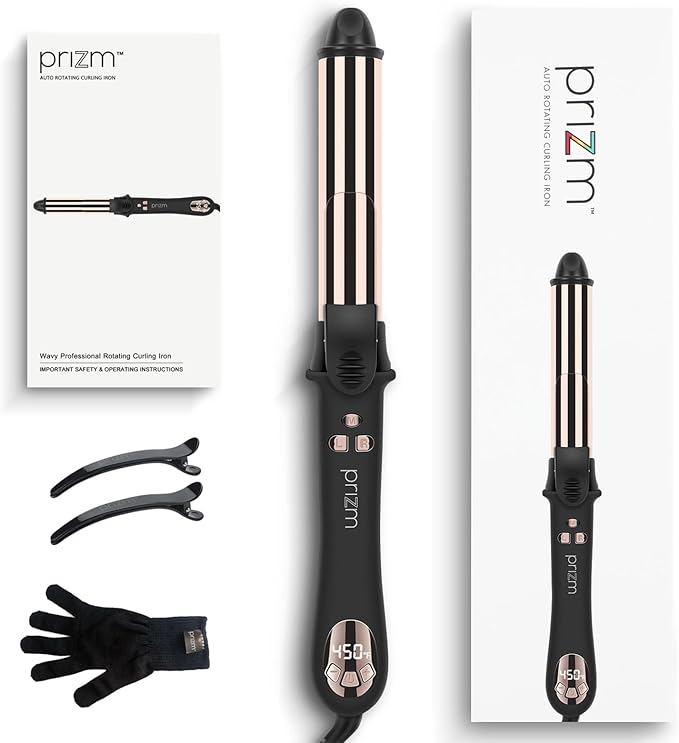 Prizm 1.25inch/32mm Automatic Curling Iron for Big Curler Rotating Curling Wand Up to 450°F LCD Display Auto-Shut Off &amp Dual Voltage Negative Ion