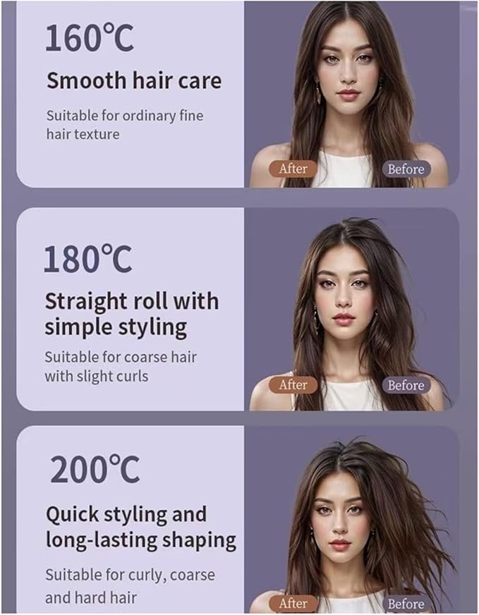 Cordless Hair Straightener Brush Portable Mini Hair Straightening Brush with 3 Temperature Settings &amp LED Display USB Rechargeable Fast Heating Hairs Brush for Travel(Pink)