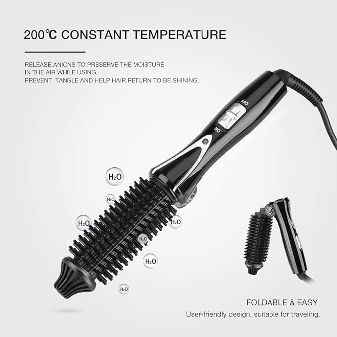 Ceramic Tourmaline Foldable Anion Hair Brush Curler Hair Curling Iron Hair Styling Tools (US Plug 110‑240V)