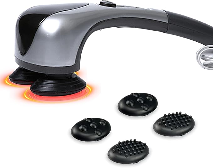 Dual Head Handheld Percussion Massager with Heat Electric Deep Tissue Back Massager for Neck Shoulder Back Leg &amp Full-Body Muscle Relief Ideal Gift for Parents