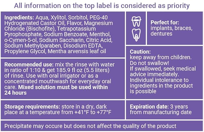 Concentrated Water flosser Rinse &amp mouthwash Teeth WHITENING | Add to Water Flossers| Fruit Flavor | 2 Pack = 33.8 fl.oz | Peroxide Free. Made in USA
