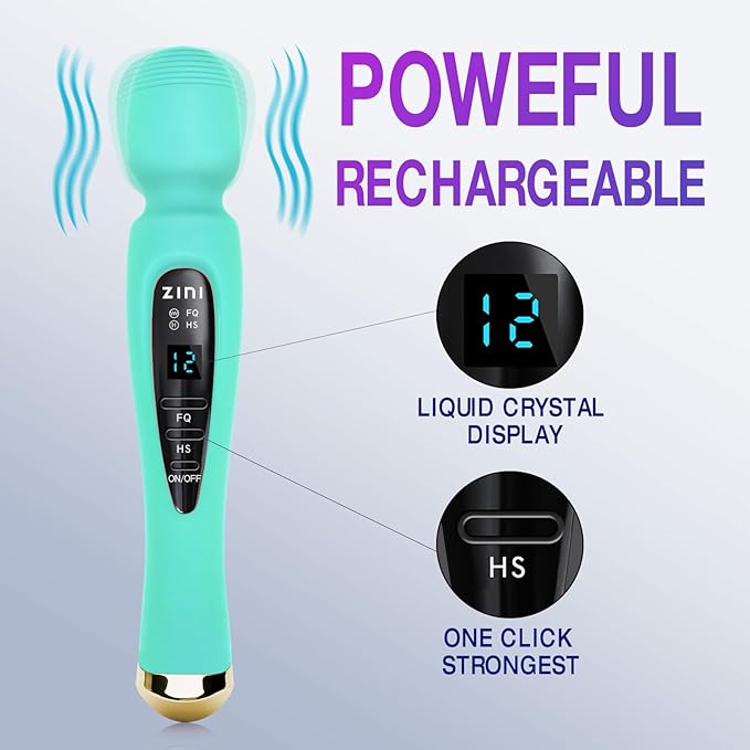 Cordless Massager with LCD Display Personal Massager for Pain Relief Powerful 12 Vibrating Massage Wand Blue