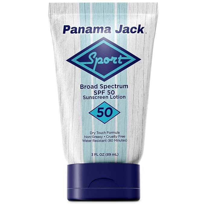 Panama Jack Sport Sunscreen Lotion - SPF 50 Broad Spectrum UVA/UVB Protection Non-Greasy PABA Paraben Gluten &amp Cruelty Free 3 FL OZ (Pack of 2)
