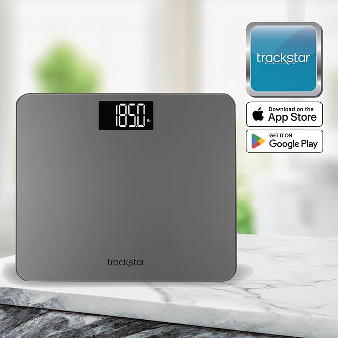trackstar Wide-Platform Silver Digital Weight Scale | 550 lb Weight Capacity | trackstar Monitoring App | Bluetooth iOS &amp Android Compatible | Measure Track and Share Results