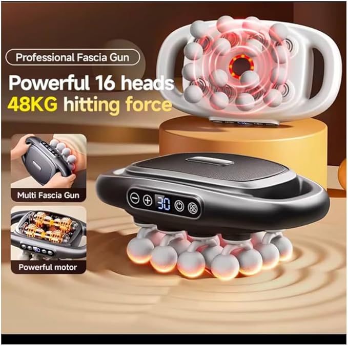 Msg - 16 Heads Deep Tissue Percussion Massager Anti Fatigue Device Red Light Quiet Therapy - Muscle Massage Gun for Back Shoulders Legs and Body Muscle Pain Relief