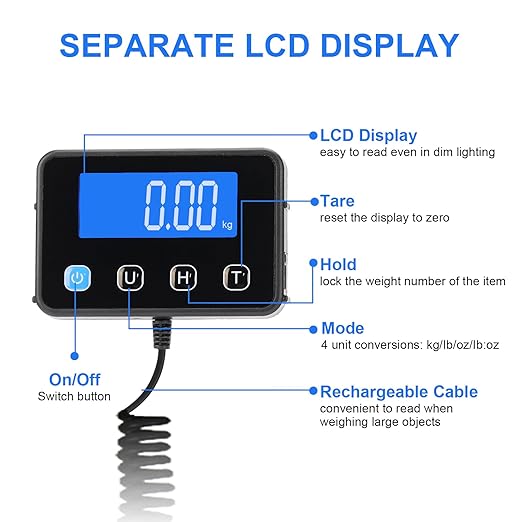 Digital Shipping Scale 5g High Accuracy 440 lb Postal Scale with Hold and Tare Functions for Parcels/Luggage/Home Manual/Auto Shutoff Extended LCD Display Batteries and AC Adapter Included