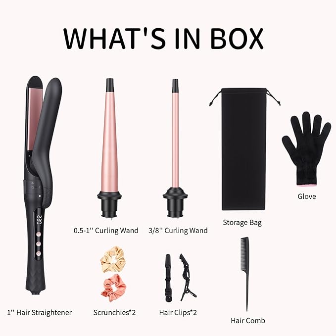 Curling Iron Set 3 in 1 Curling Wand with Interchangeable Ceramic Barrels 0.35 to 1 Inch Flat Iron Hair Straightener 14 Temps Fast Heat Dual Voltage Travel Hair Curler