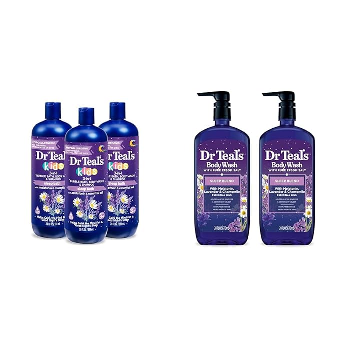 Dr Teal's Kids Sleep Bath &amp Body Wash Bundle with Melatonin &amp Essential Oils (3-Pack 20 fl oz &amp 2-Pack 24 fl oz)