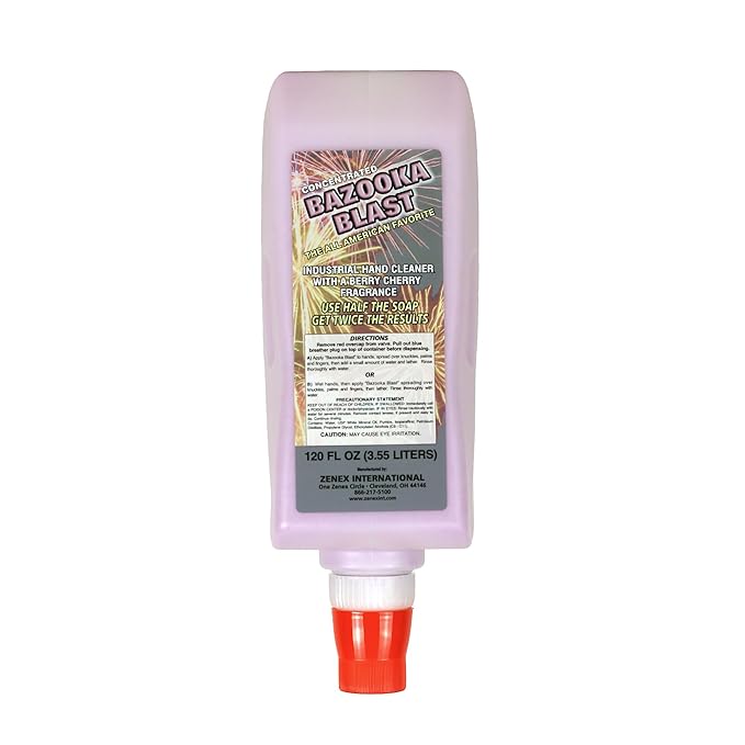 Zenex Bazooka Blast Hand Soap &amp Push-Style Dispenser Bundle - 3.55L Industrial Hand Cleaner with Pumice &amp Wall Mounted Dispenser | Berry Cherry Scent | Heavy-Duty Grease &amp Grime Remover |