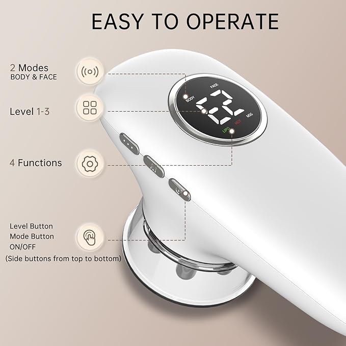 4 in 1 Body Sculpting Machine-Lymphatic Drainage Massager with 4 Adjustable Functions:HeatingCuppingRed Light &amp Massage for Belly Waist Arms Legs and Face