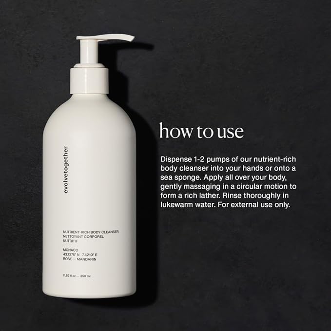 evolvetogether Nutrient-Rich Body Cleanser for Women &amp Men | Monaco – Dry Rose | Cream-to-Oil Hydration Gently Cleanses | Vegan Cruelty-Free Sulfate Free | (11.8 fl oz)