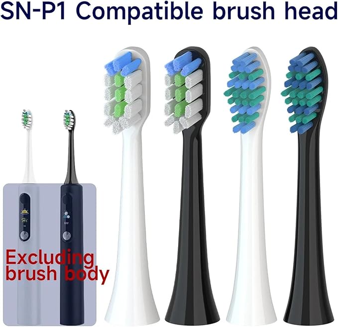 Compatible SNP1 Electric Toothbrush Replacement Brush Head SN-P1 Bright White(Silver)