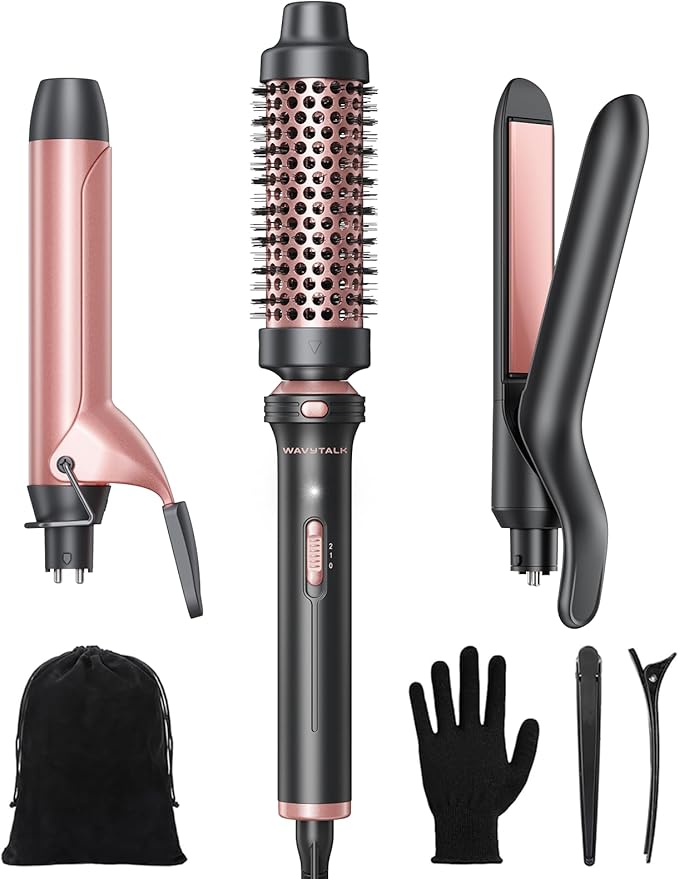 Wavytalk 3 in 1 Curling Wand Set and Blown Away Ionic Hair Dryer for Curly Hair with Diffuser