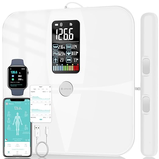 Lepulse 8-Electrode Smart Body Composition Scale Dual-Frequency BMI &amp Body Fat Analyzer with Color Display Fitdays App Sync Type-C Charging(White)