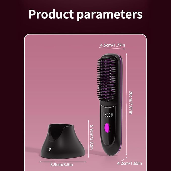 Rechargeable Hair Straightener - Cordless Styling Comb Tool USB Charging with Portable Design Wireless with Fast Heating Hair Styler Anti Scald Straightening Brush for Travel Use