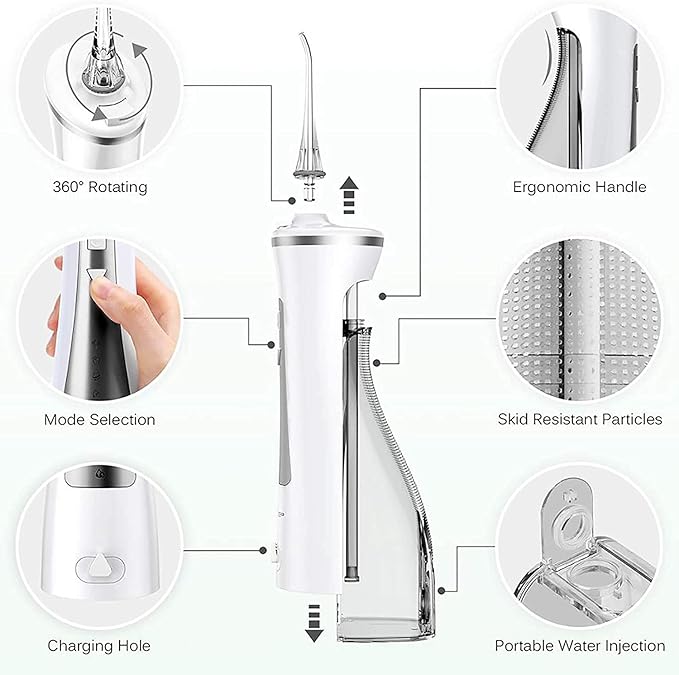 Water Flosser Cordless for Teeth 250ML Professional Dental Oral Irrigator Portable and Rechargeable IPX7 Waterproof Powerful Battery Life Teeth Cleaner for Home Travel Braces and Bridges Care