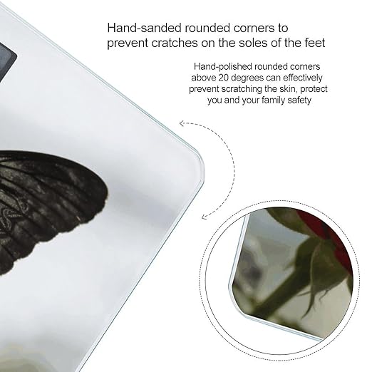 Black Butterfly Weight ScaleClear LED Display Bathroom Digital Weighing ScaleTempered Glass Digital Bathroom Scale for Body Weight Capacity Up to 400 Lbs