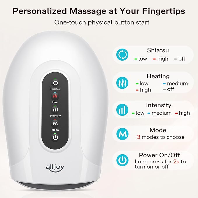 ALLJOY Hand Massager for Arthritis and Carpal Tunnel Relief Cordless Electric Hand Massager with Heat and Compression for Finger Numbness Valentines Day Gifts for Women and Men (White)