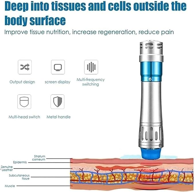 Portable Ed Extracorporeal Shock Wave MassagerElectronic Shock Wave Therapy Device Muscle Pain Therapy System with 7 Massage Heads for Pain Relief ED Treatment Deep Tissue