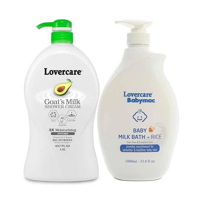 Lover's Care Combo Goat Milk Moisturizing Body Wash Shower Cream Avocado 40.7 fl oz (1200ml) &amp Lovercare Babymac Baby Milk Bath + Rice 33.8 fl oz (1000ml)