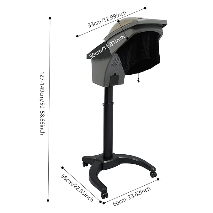 Professional Hair Steamer Hairdressing Care and Color Processor for Salons and Stylists Standing Type 700 Watts Durable Base on Rolling Casters