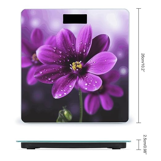Purple FlowerScale for Body Weight with LCD High Precision Weighing Scales Fashion Sturdy Tempered Glass Weight Scales Easy-to-Read Digital Bathroom Scale for Daily 400lb