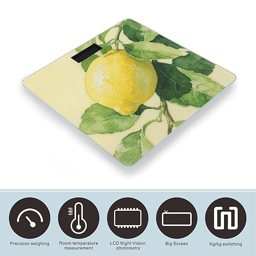 Watercolor Lemon Fruit Bathroom Scale for Body Weight Bathroom Digital Electronic Weighing Scale with Back Lit LED Display Sturdy Tempered Glass Weight Watchers Scales 400lb