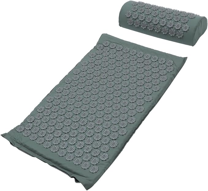 Acupressure Massage Mat and Pillow Set Washable Yoga Relief Mat with Acupuncture Therapy Pillow Portable Grey Massage Cushion for Neck and Shoulder Relaxation at Home and Office