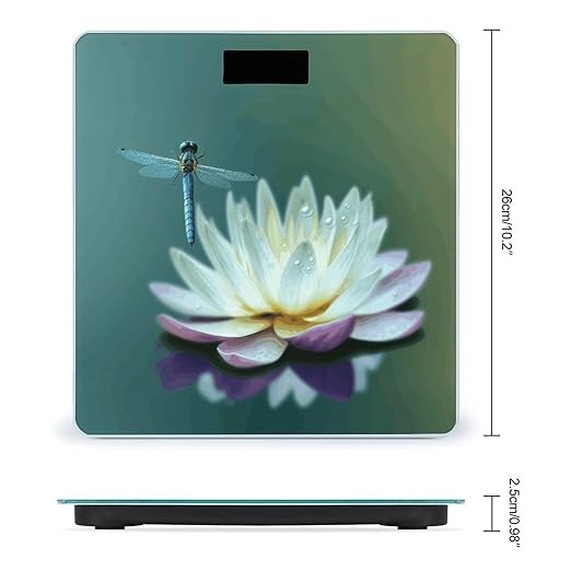 Dragonfly with Water Lily Weight Scale Digital Electronic Scales Bathroom Scale Larg LCD Backlight Display High Precision MeasurementsTempered Glass