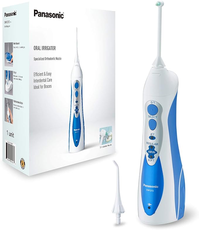 Panasonic Professional Water Flosser for Braces 2-in-1 Cordless Portable Oral Irrigator with Jet Nozzle &amp Tuft Brush EW1213A White