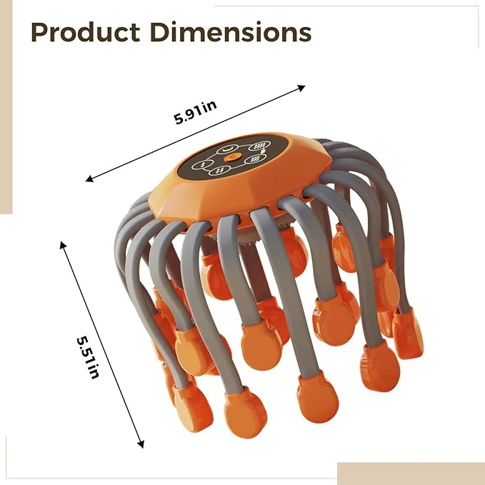 Electric Head Massager 20 Nodes Scalp Tool with Wireless Control 5 Modes 3 Intensities 10 Red Light Hands-Free for Stress Relief Thoughtful Gifts