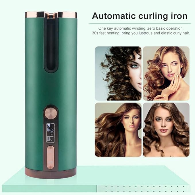 Automatic Curling Iron Hair Curling Iron for Hair Styling Cordless Auto Hair Curler with 6 Temps and Timers Auto Shut-Off Fast Heating Rechargeable Cordless Hair Curler (Black)