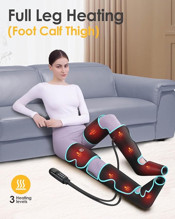 SLOTHMORE Leg Massager with Heat and Air Compression Foot Calf &amp Thigh Massage for Circulation and Pain Relief Sequential Compression Device for Swollen Legs 3 Intensities 6 Modes
