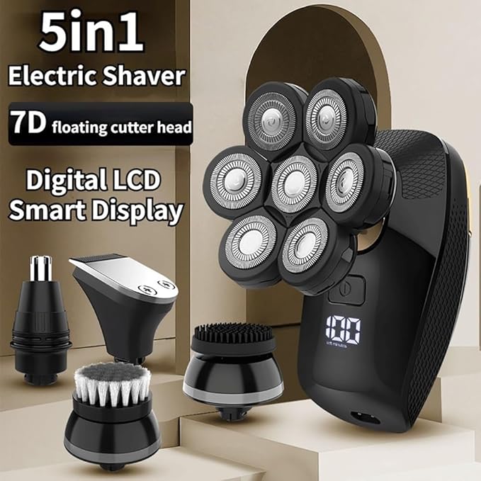 Head Shavers for Bald Men 5 in 1 Bald Head Shaver Multifunctional Electric Razor Head Shaving for Bald Men LED Display Cleansing Brush Nose Hair Trimmer