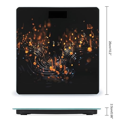 Musical Notes on Dark Background Scale for Body Weight Anti-Slip Digital Bathroom Scale Sturdy Toughened Glass Weighing Scales High Precision Safe Rounded Corners Smart Scales