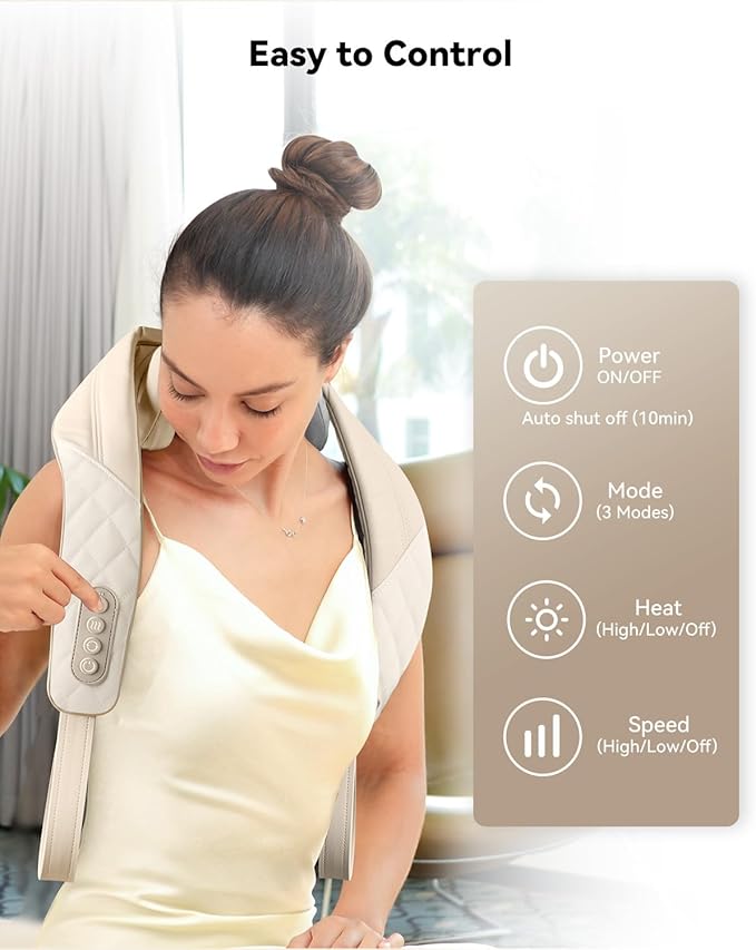 Snailax Cordless Neck Massager with Heat Shiatsu Neck and Shoulder Massager for Deep Tissue Kneading Back Massage Pillow for Leg Body 2 Heating Levels Gifts for Men Women