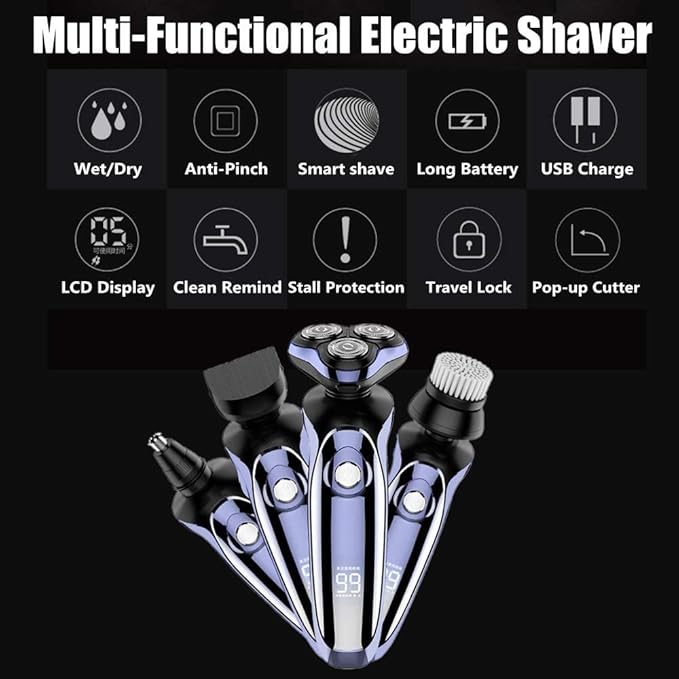 Head Shavers for Bald Men 4 in 1 Electric Shaver Hair Clippers Men's Rotary Shavers Rechargeable Razors Beard Nose Hair Trimmer Shaving Grooming Sets