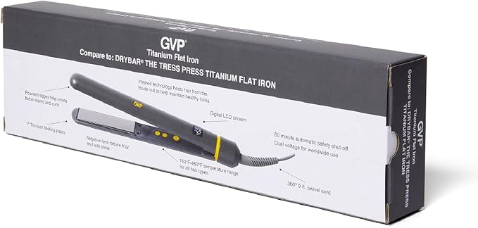 GVP Dual Voltage 1” Lightweight Titanium Straightening Iron Adjustable Temperature