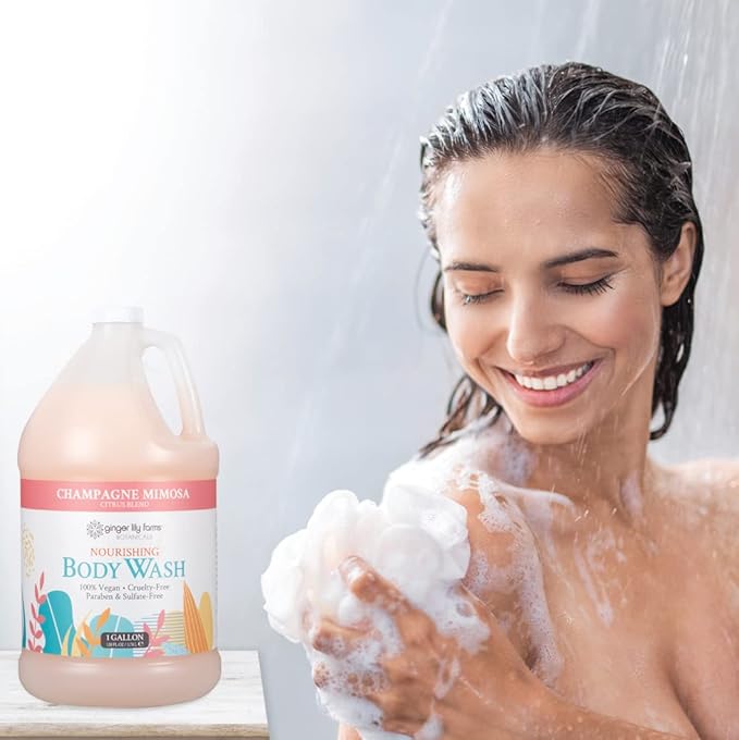 Ginger Lily Farms Botanicals Nourishing Body Wash Champagne Mimosa 100% Vegan &amp Cruelty-Free Citrus Blend Scent 1 Gallon Refill (Pack of 4)