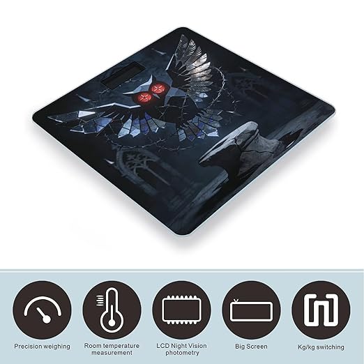 Gothic Abstract Owl Weight ScaleClear LED Display Bathroom Digital Weighing ScaleTempered Glass Digital Bathroom Scale for Body Weight Capacity Up to 400 Lbs