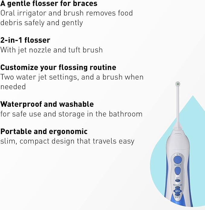 Panasonic Professional Water Flosser for Braces 2-in-1 Cordless Portable Oral Irrigator with Jet Nozzle &amp Tuft Brush EW1213A White