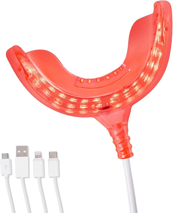 Red Light Therapy for Gums Toothache Relief Periodontal Light Bleeding Gums Gum Health Red Light with adapters for USB/C iPhone and Android from (White)