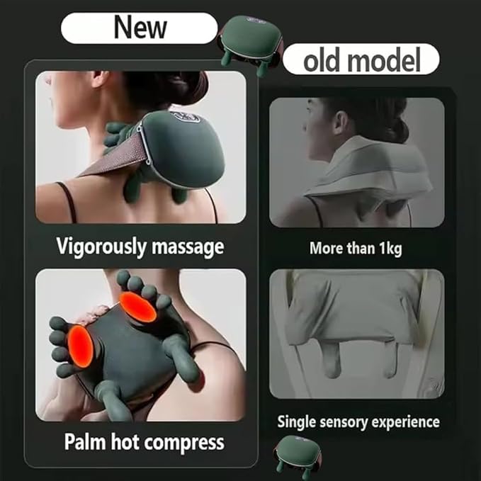 4D Deep Kneading Neck and Shoulder Massager with Heat Portable Electric Massage Pillow for Pain Relief - Hands-Free Rechargeable for Home Office Travel Use