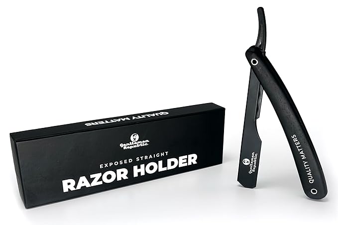 Gentlemen Republic Barber Exposed Straight Razor – Black Wood Edition | Professional Stainless Steel Blade Holder for Men’s Shaving &amp Beard Shaping – Straight Edge Barber Razor (Blades Not Include